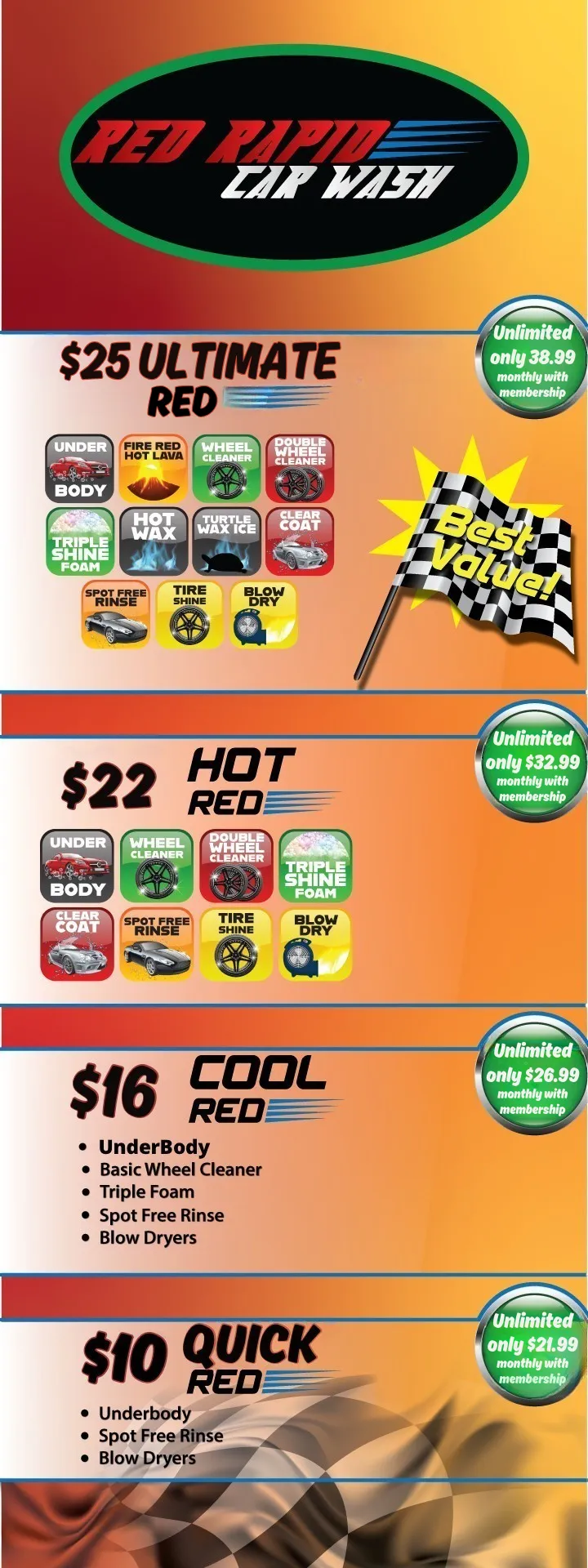 Red Rapid wash menu and pricing